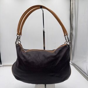 Maxx New York Pebbled Leather Shoulder Bag Tan Trim Silver Tone Hardware
